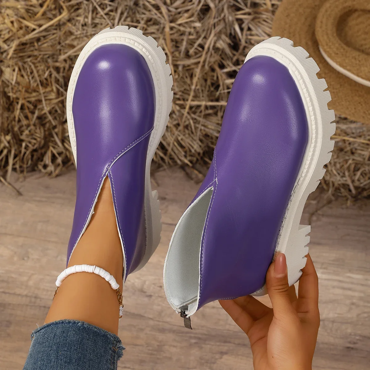 Winter-Damenstiefel mit mittelhohem Absatz, rutschfester Sohle und Reißverschluss hinten, modische High-Top-Schuhe, bequeme Outdoor-Sportschuhe. – Detail 32