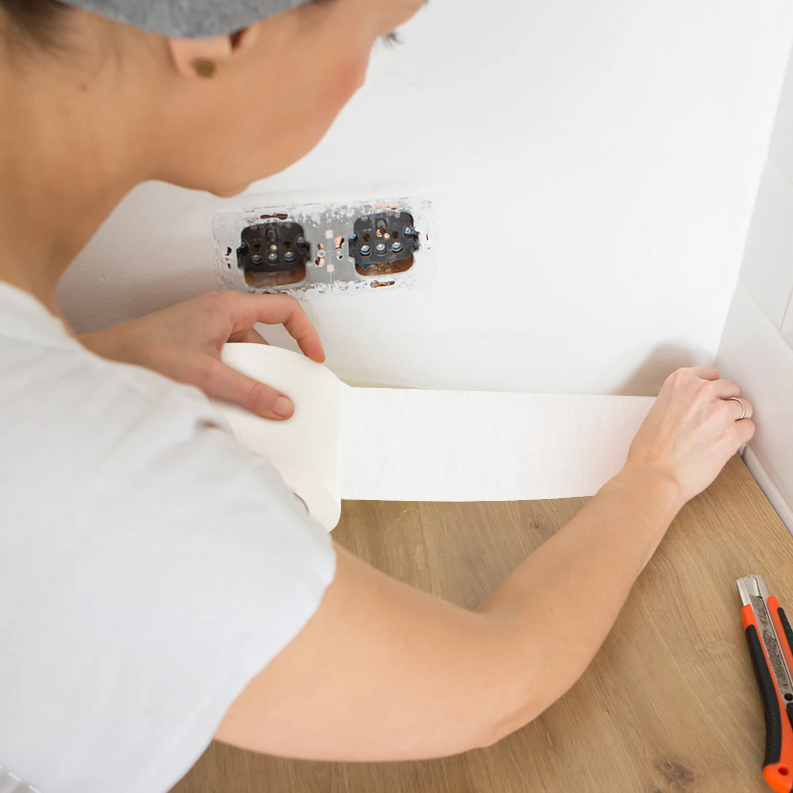 

White Masking 8cmx50m High Adhesion Masking Tape Roll Wide Roll Labeling Wrapping Packaging Tape Wall Art
