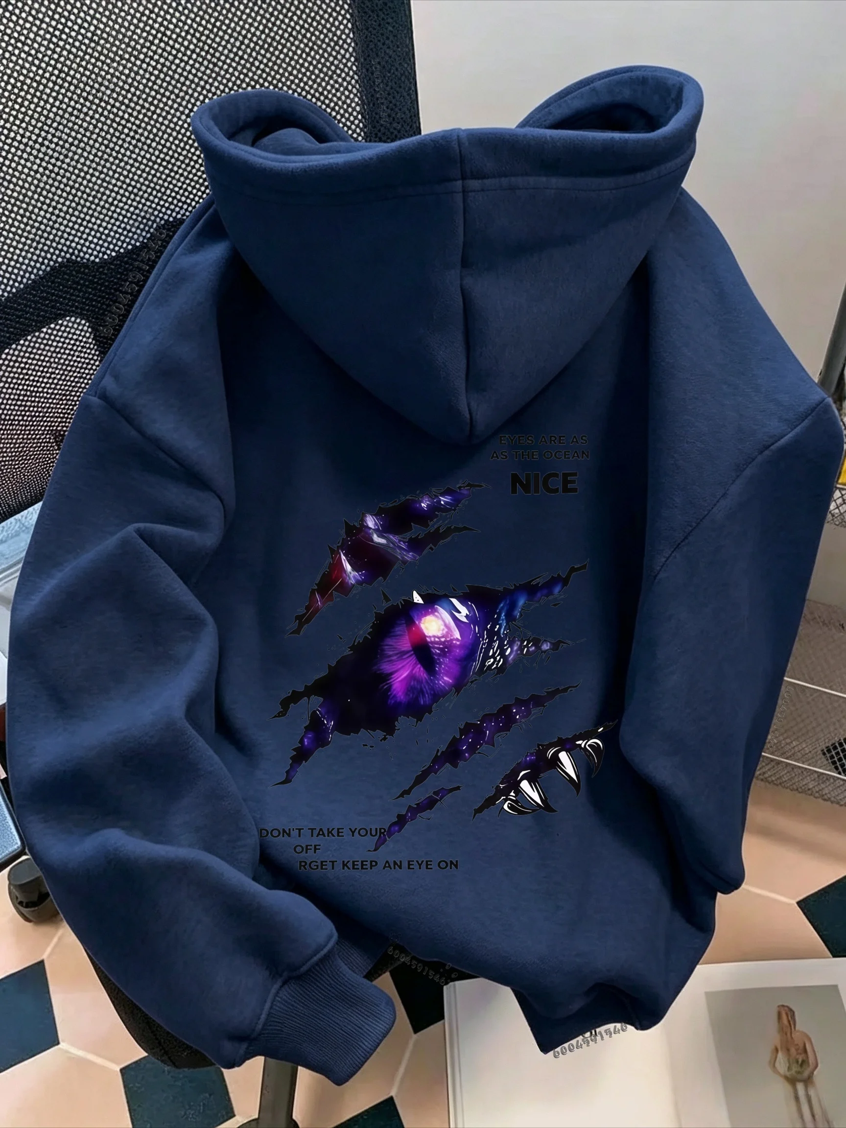 Lässiger Herren-Kapuzenpullover - Cooles Krallenmuster mit lila Augen-Print - Lockerer Damen-Sportpullover für Herbst/Winter