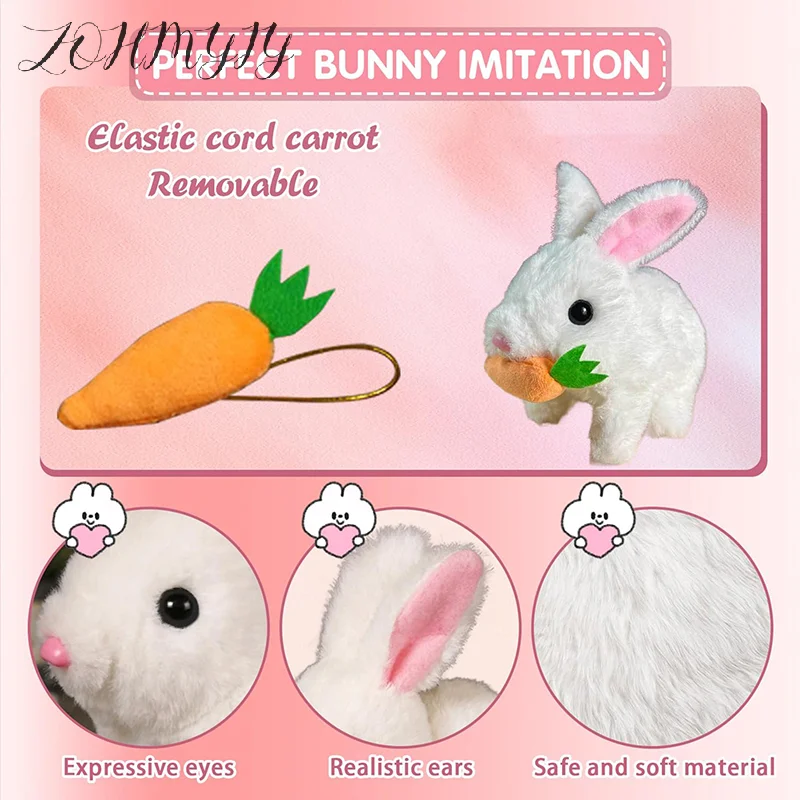 Simulation Electric Rabbit Pet PlushToy Solid Color Plush Electric Rabbit Can Walk And Nod Animal Doll Toy Battery Model