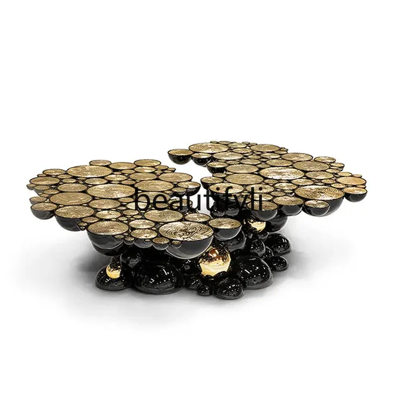 Light luxury stainless steel coffee table Modern living room special-shaped bubble high-end special-shaped coffee table