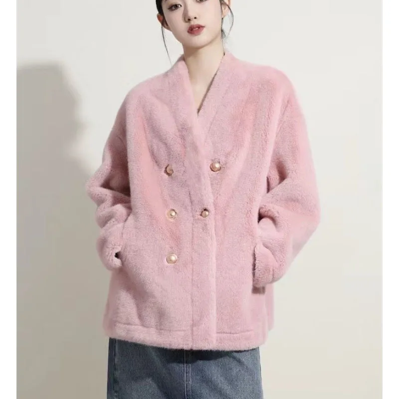 Mink Fur Coat Women New 2024Autumn Winter Fashion Short Fur Integration Jacket Environmental Protection Mao Mao Outwear Female