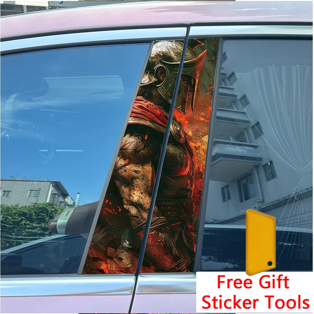 

2pcs Lion Spartan Tiger Car Center Pillar Sticker B-Pillar Protective Film Decoration Decals