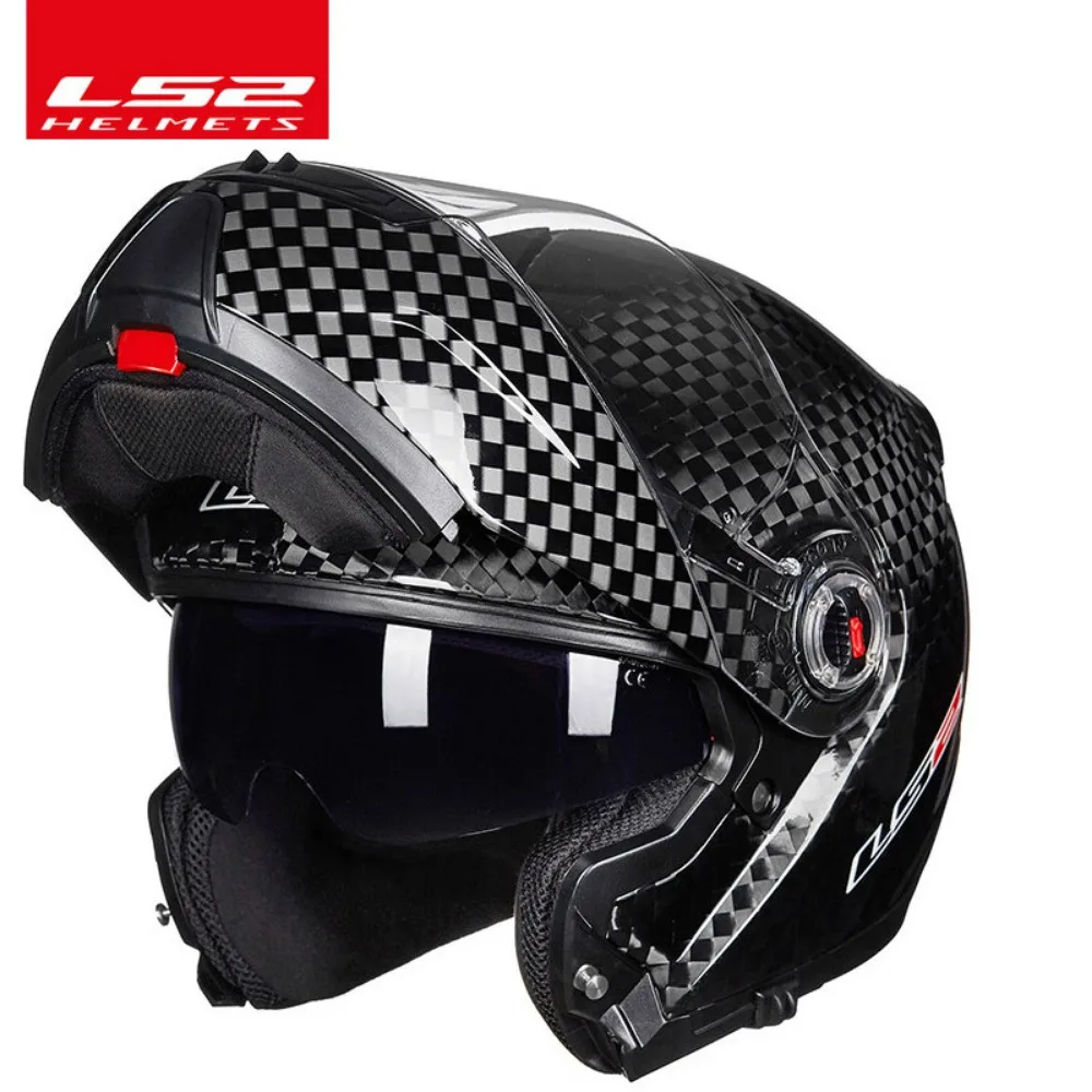 LS2 12K  Carbon Fiber Face Helmet Motorcycle Helmet Ultra-light Breathable Double Lens Summer Full-face Helmet Large Size 4X