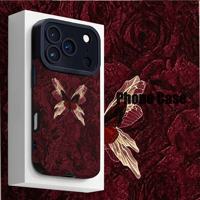 Red Butterfly Shadow Rose 2DFlat TPU Material For iPhone17 18 16 15 14 13 12 11Pro Max Shockproof / Anti-Scratch Non-Slip