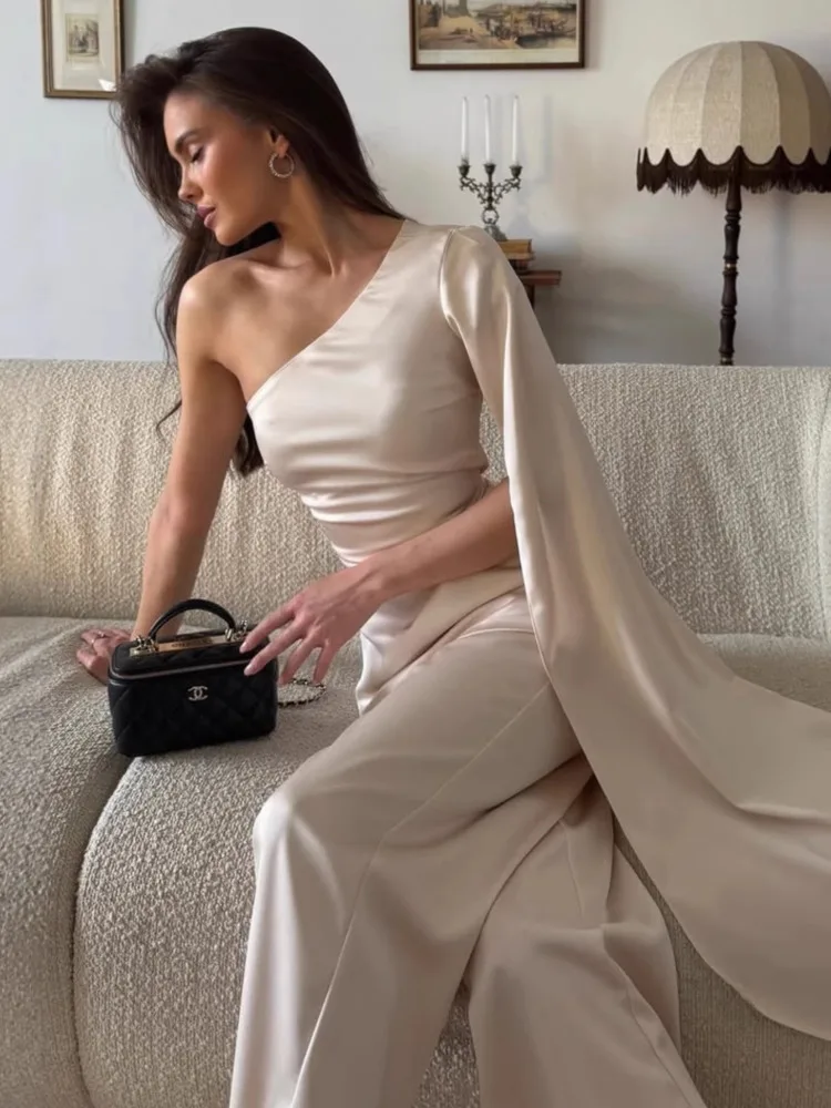 Articat Elegancka Asymetryczna Sukienka Mini z Odkrytymi Ramionami i Wstążką, Nowa Kolekcja Lato 2025, Damska Seksowna Sukienka Bodycon z Rękawami z Wstążki na Imprezę i do Klubu