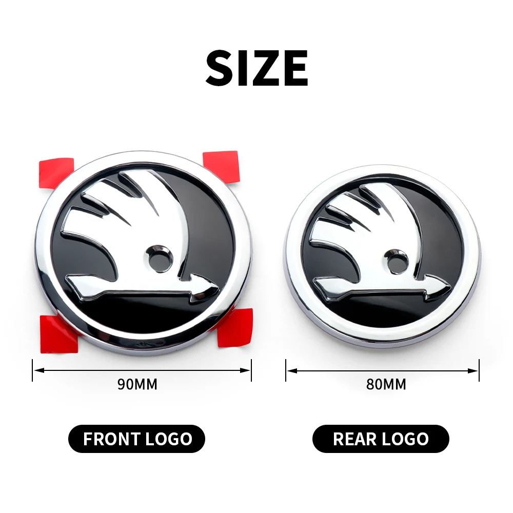 80/90mm Car Front Rear Custom Emblem Stickers for Skoda S Logo Kamiq Octavia A5 A7 RS Kodiaq GT Yeti Vision Auto Accessories