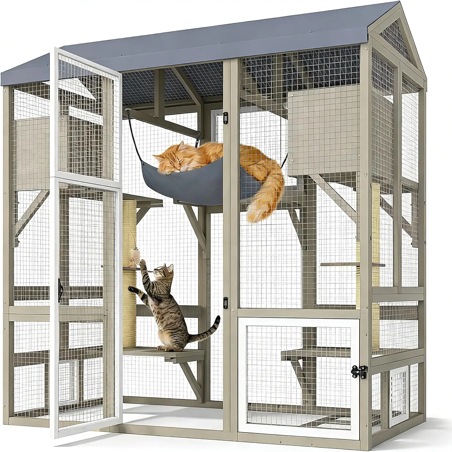

Уличные вольеры Catio для кошек: 4-уровневый большой домик для кошек, деревянный уличный патио-вольер для кошек с окном и зоной отдыха