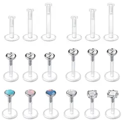 16G Clear Lip Rings Studs Plastic Piercing Jewelry Push in Cartilage Earring Tragus Earrings Threadless Earrings 6mm 8mm 10mm