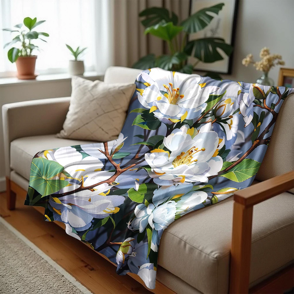 Jade Spring Blossoms Ultra Soft Sherpa Fleece Blanket Fluffy Warm Halloween Cozy Throw for Sofa Couch Bedroom Gift All season