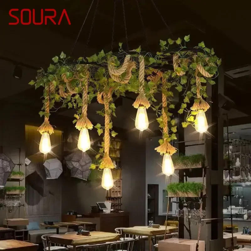 SOURA American Country Pendant Lamp Retro Creativity Plant Music Restaurant Cashier Counter Bar Cafe Milk Tea Shop Chandelier