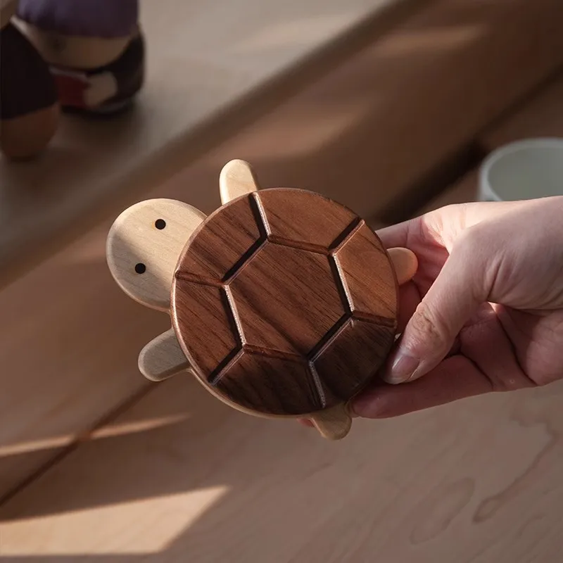 Creative and Cute Shape Black Walnut Solid Wood Turtle Insulation Mat Kettle Tea Coaster Tableware Anti-scald Table Ornaments