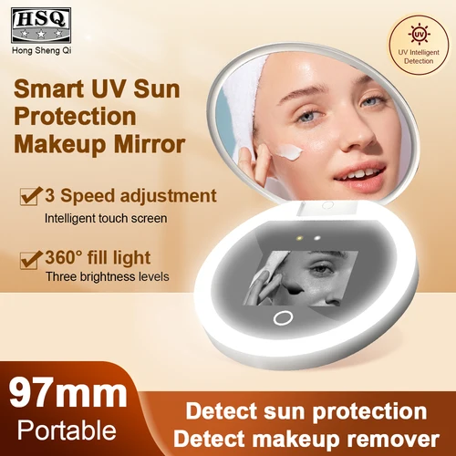 Espejo UV, prueba de protección solar, espejo de maquillaje portátil, espejo de maquillaje de viaje, protector solar Visual Facial, espejo de maquillaje de belleza