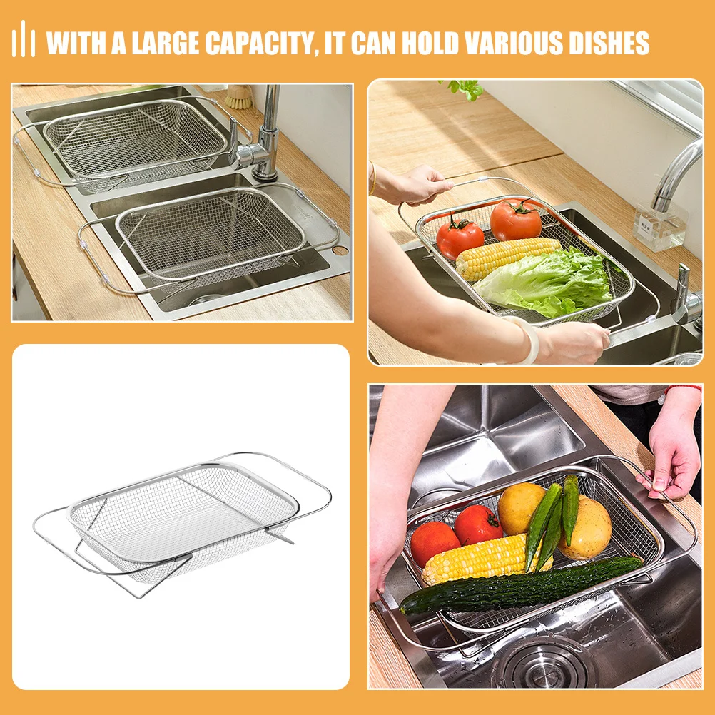 

Stainless Steel Retractable Sink Basket Large Capacity Drain Basket Kitchen Strainer Fruit Vegetable Draining Sink Colander