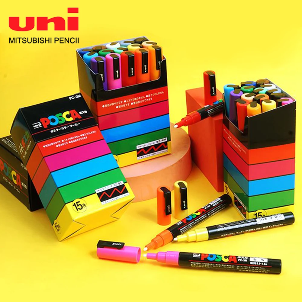 

15pcs/set Japan UNI Marker Pens POSCA Acrylic Graffiti Painting Pens PC-5M 1.8-2.5mm Permanent School Stationery