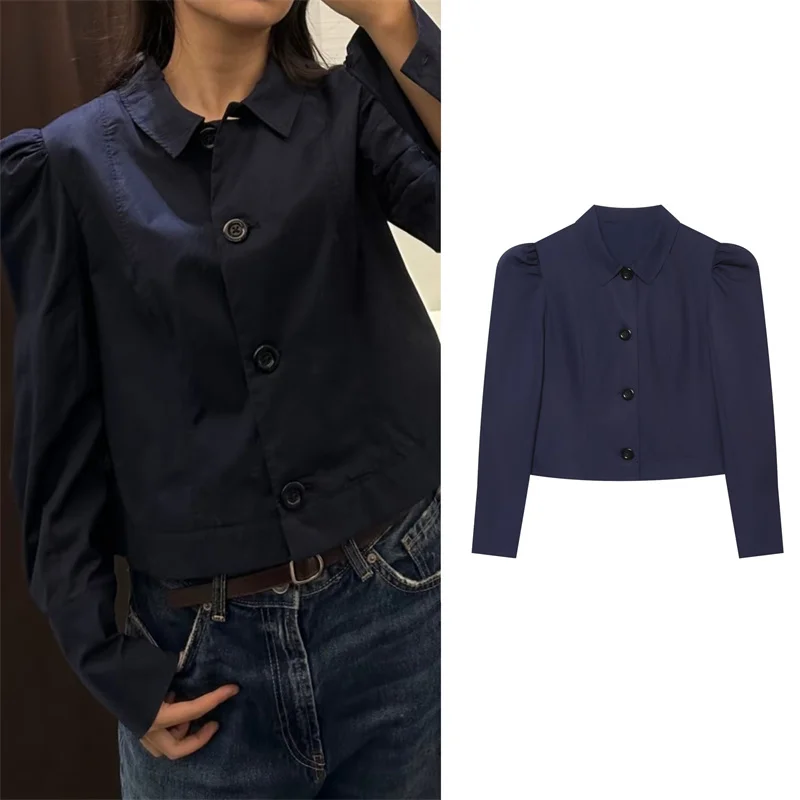 Guobioziy Women's Coat 2026 Early Autumn New Arrival Fashionable Elegant Lapel Long-Sleeve Pleated Shoulder Short Blazer