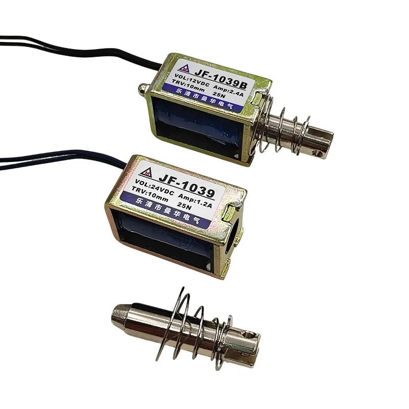 2PCS JF-1039 1039B Linear Solenoid 12V 24V DC 25N 10mm Stroke Pull Push Electromagnetic Actuator