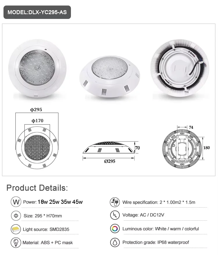 LED Swimming Pool Lights RGB AC12V 12W 18W 25W 35W 45W IP68 Waterproof Lamp with Remote Controller for pool party