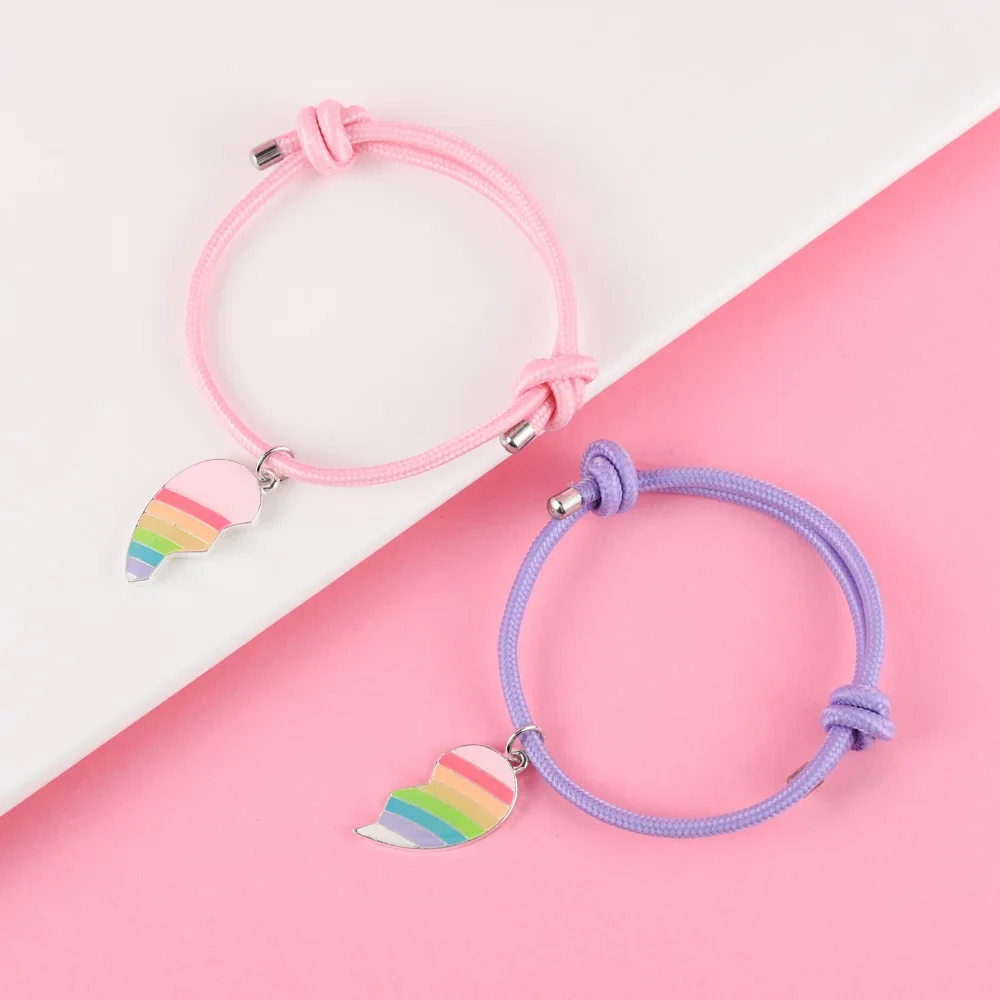 Lovecryst 2 قطعة/المجموعة على شكل قلب قوس قزح اللون أفضل صديق سوار BFF الصداقة مجوهرات هدايا للأطفال #2