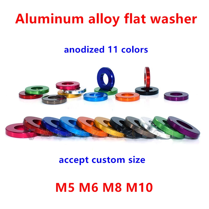 

10pcs M5 M6 M8 M10 Aluminum flat washer Anodized Multi-corlor Aluminum Bushing Gasket Washers Plain For RC Model Parts
