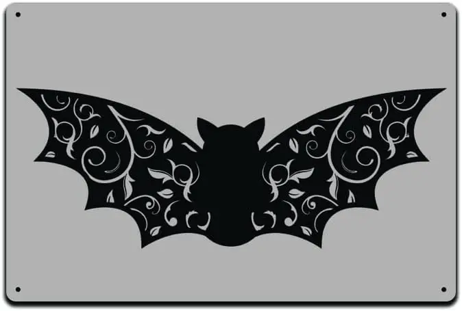 Grey Bat  Metal Tin Sign Décor Truck Bats Pumpkin Horoscope Chakra Creepy Skeleton Gothic Goth Grunge Halloween Castle Skull Ani