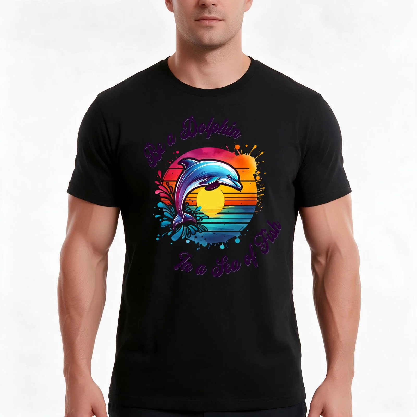 Be a Dolphin in a Sea of Fish T-Shirt, Summer Casual Cotton Tee, Oversized Streetwear Tops, Vintage Graphic Print, 100% Cotton