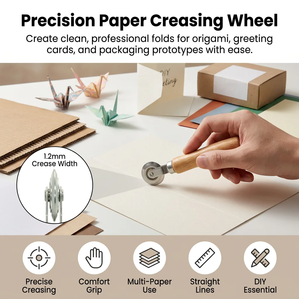 Precision Creasing Roller Professional for Cardboard Scoring Tool Alloy Steel Manual Paper Folder with Ruler Durable Gear