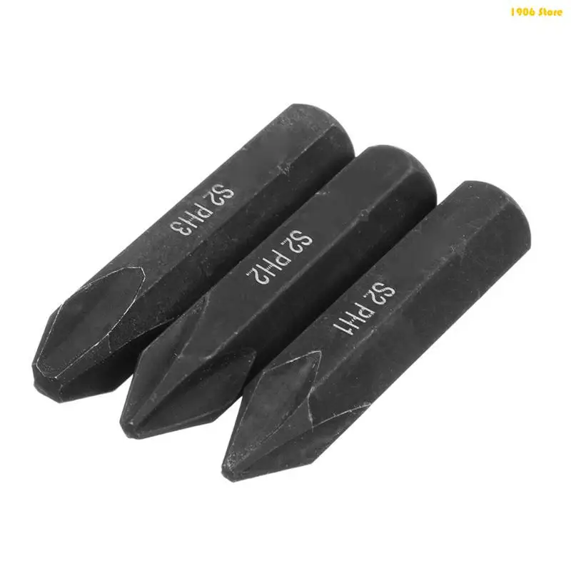 U1JB Black 3 Pieces PH1 / PH2 / PH3 Strong Screw Bit Replaceable Set Tools
