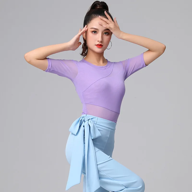 Women Latin Dance Tops Fashion Sexy Mesh Shirt Practice Clothes New Ballroom Dancing Profession Performance Female Clothing 4XL