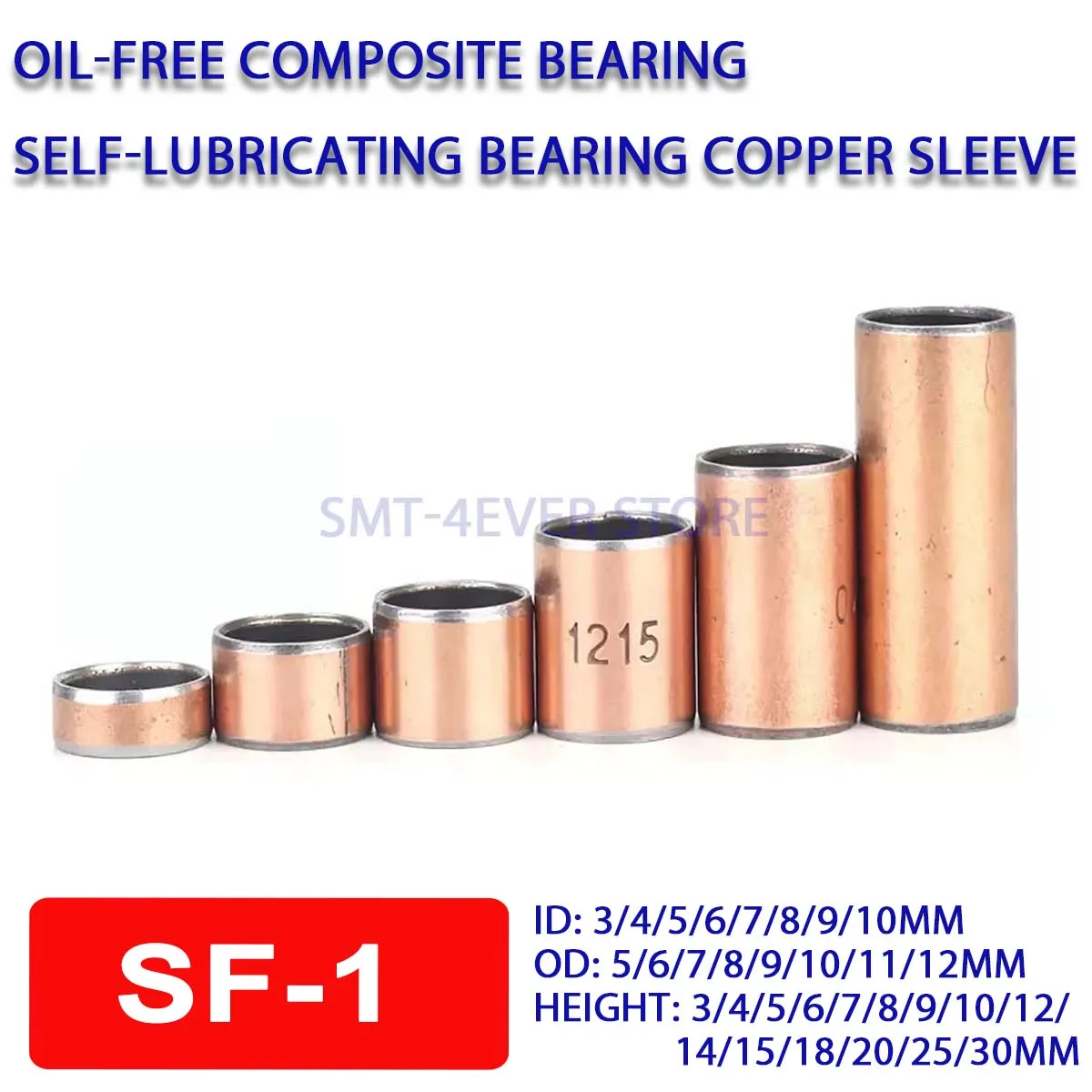 

10Pcs 3/4/5/6/7/8/9/10mm SF-1 Oil-Free Composite Bearing Copper Sleeve Self-Lubricating Bearing Wear-Resisting Bushing OD 5-12mm