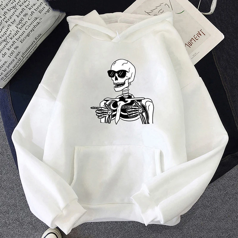 

Cute Skeleton Prints Sweatshirts Men Hooded Basics Hoodies Loose Fleece Warm Clothes Spring Comfortable Mans Streetwear
