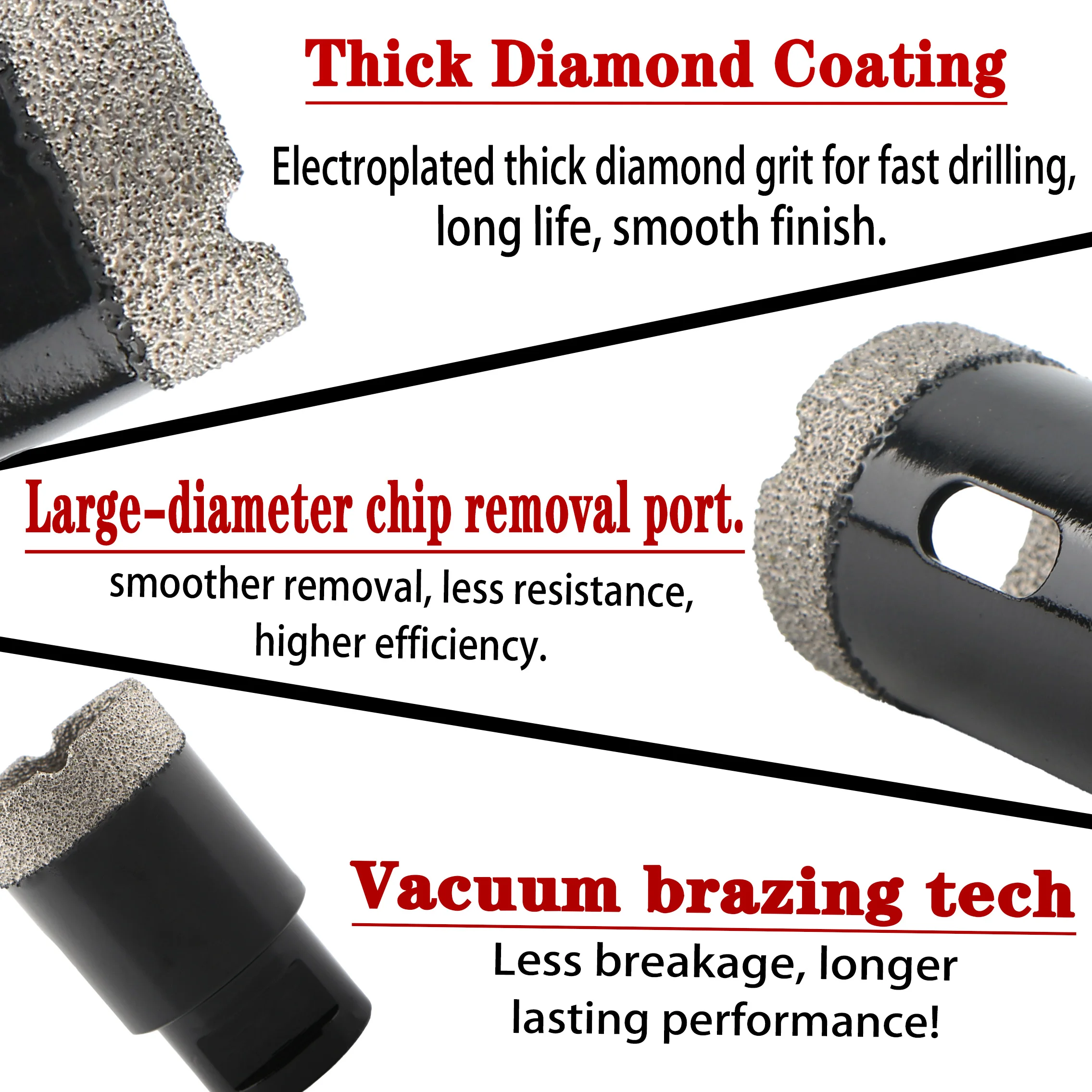 Foret à sec en diamant brasé sous vide, filetage M14, scie cloche pour carreaux de porcelaine, granit, marbre, pierre, adapté au meuleuse d'angle