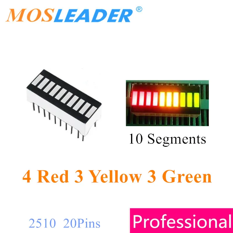 Mosleader 100PCS 10 Segments Display 2510 DIP20 3 Colors 4 Red 3 Yellow 3 Light green LED Bar Graph Display 20 Pin High quality