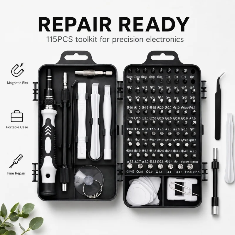 115PCS Magnetic Precision Screwdriver Set, Portable Repair Tool Kit for Phone Laptop Watch Camera Electronics Disassembly