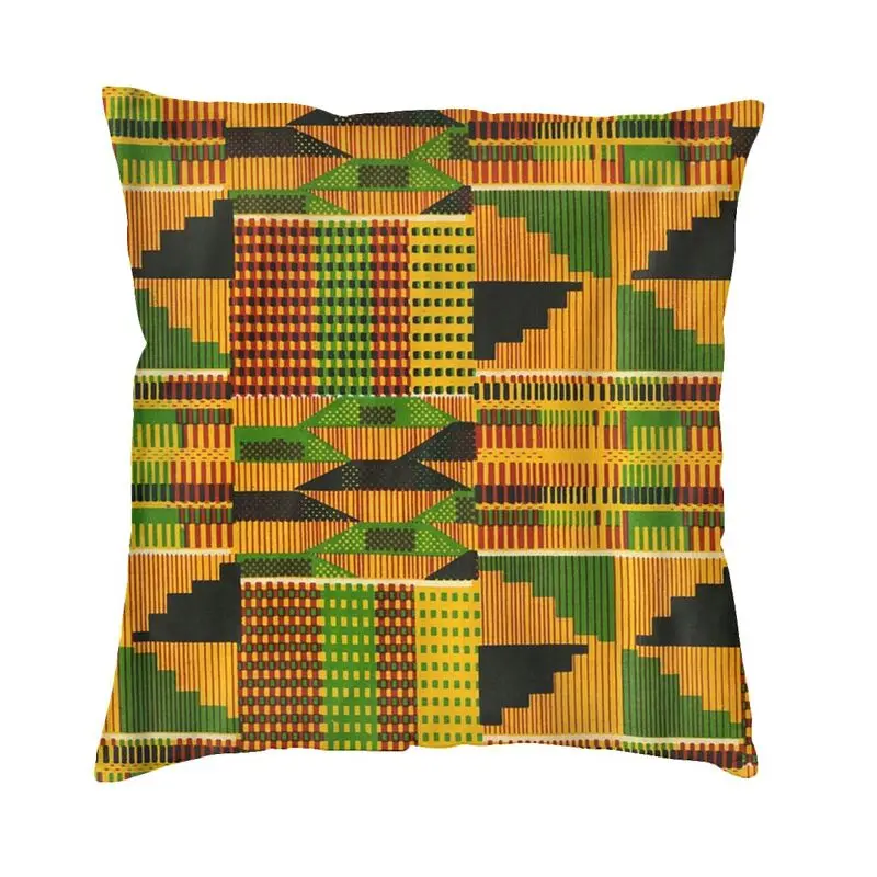 African Kente Cloth Design Cushion Cover Traditional Africa Ethnic Pattern Floor Pillow Case for Sofa Cool Pillowcase Home Decor