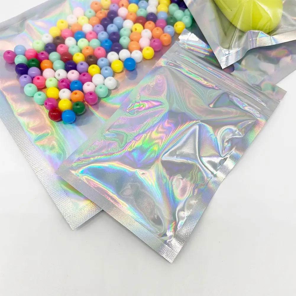 100pcs Thicken Mylar Holographic Laser Color Plastic Packaging Reusable Moisture-proof Jewelry Storage Pouch Gift Lock Bag