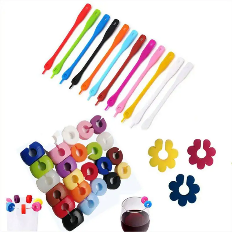 12Pcs Colorful Wine Glass Identification Marker Silicone Drinking Glass Tag Cup Label Home Kitchen Bar Party Wedding Table Decor