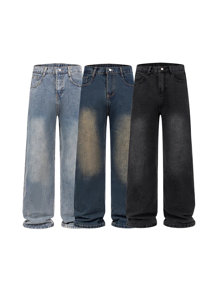 

Waed Light Blue Men's Straight Leg Jeans American Vintage CleanFit Casual Wear Resistant Cotton Denim Spring Autumn