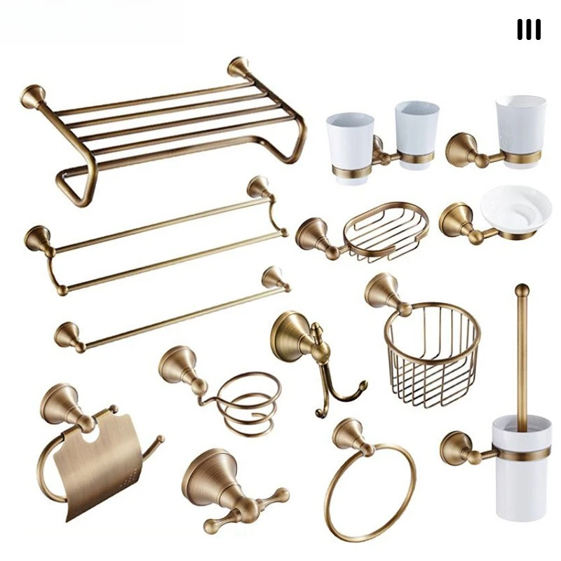 European Antique Bronze Bath Hardware Set Bathroom Accessories Series Towel Rack Tumbler Holder