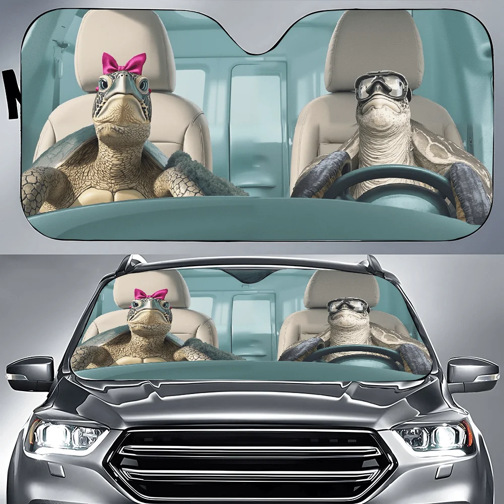 Couple Of Turtles Sitting In The Back Seat Of A Car Car Auto Sunshades Car Sunshade, Front Window Sun Cover For Car, Auto Sunsha