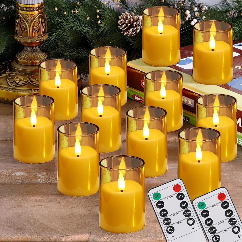 

Acrylic Flameless Votive Electronic Candles with Timer & Remote Control Flickering LED Tealight for Wedding Christmas Home Decor