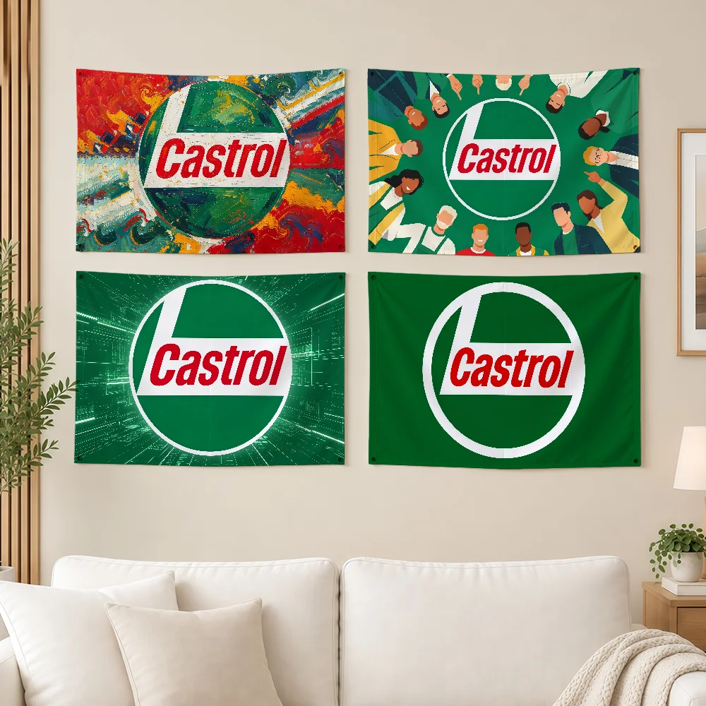 C-Castrol Moto Oil Brand Flag Durable Outdoor Decoration Indoor Design Patio Festive Classic Pole Wall Room Banner