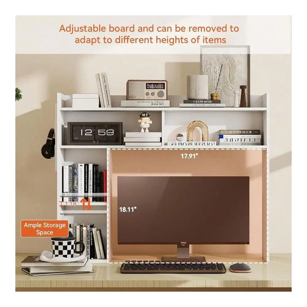 

Bookshelf, Desk Shelf Computer Desk, 33.46 5Tier Adjustable Desktop Hutch Organizer With Pegboard Home Office, White