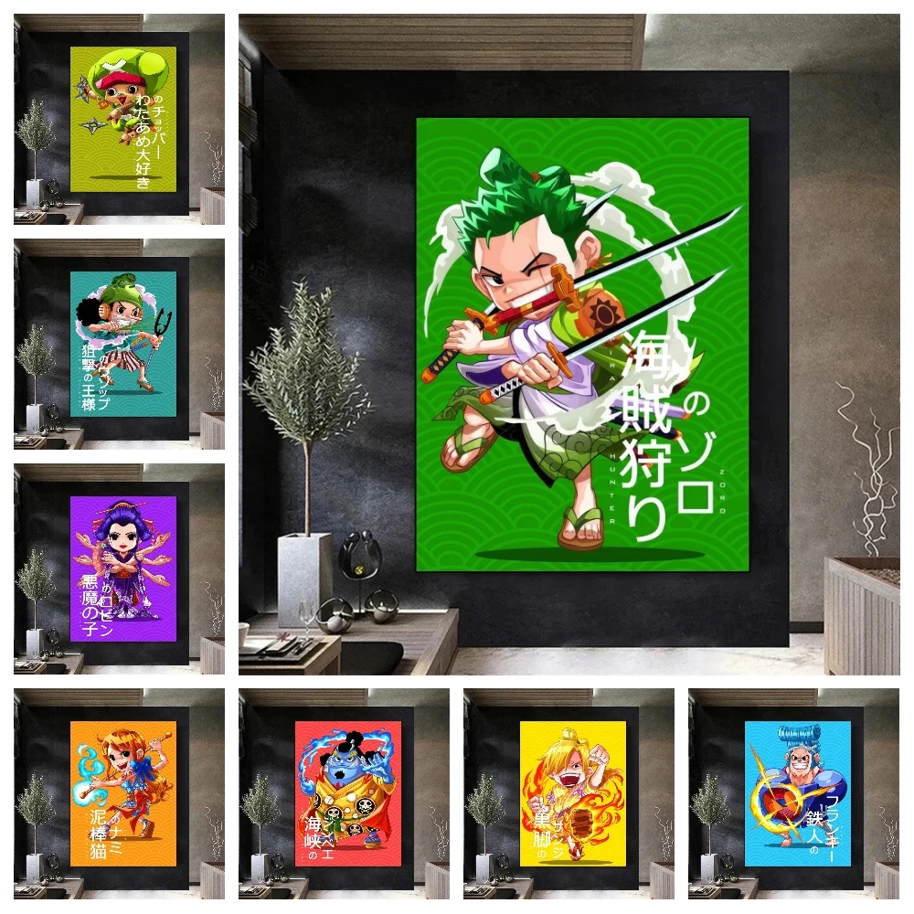 

Anime One Piece Luffy Q version Posters Art Wall Canvas Painting for Kids Bedroom Decor Gifts Unframed Canvas Print HD Poster