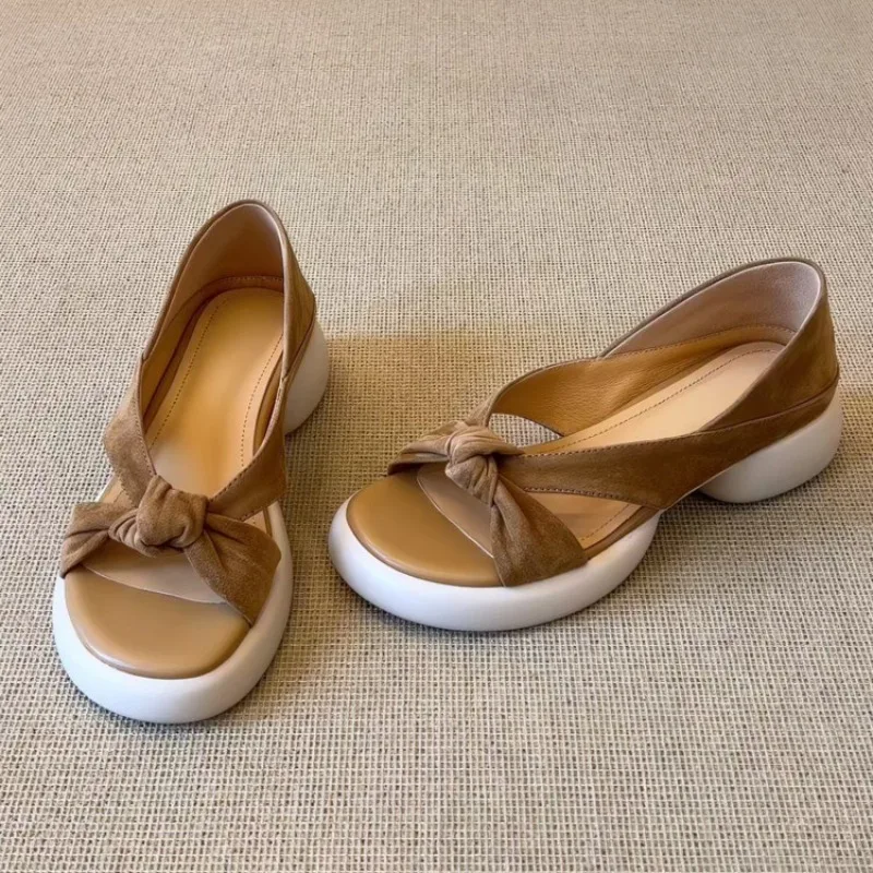 

2026 Summer New Bow Block Heel Sandals Women's Versatile Lightweight Soft Sole One Buckle Fashion Shoes