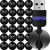 100/10x Mini Cable Winder Organizer USB Charging Cable Clips Desk Tidy Organiser Wire Cord Holder Protectors In Home Office Car