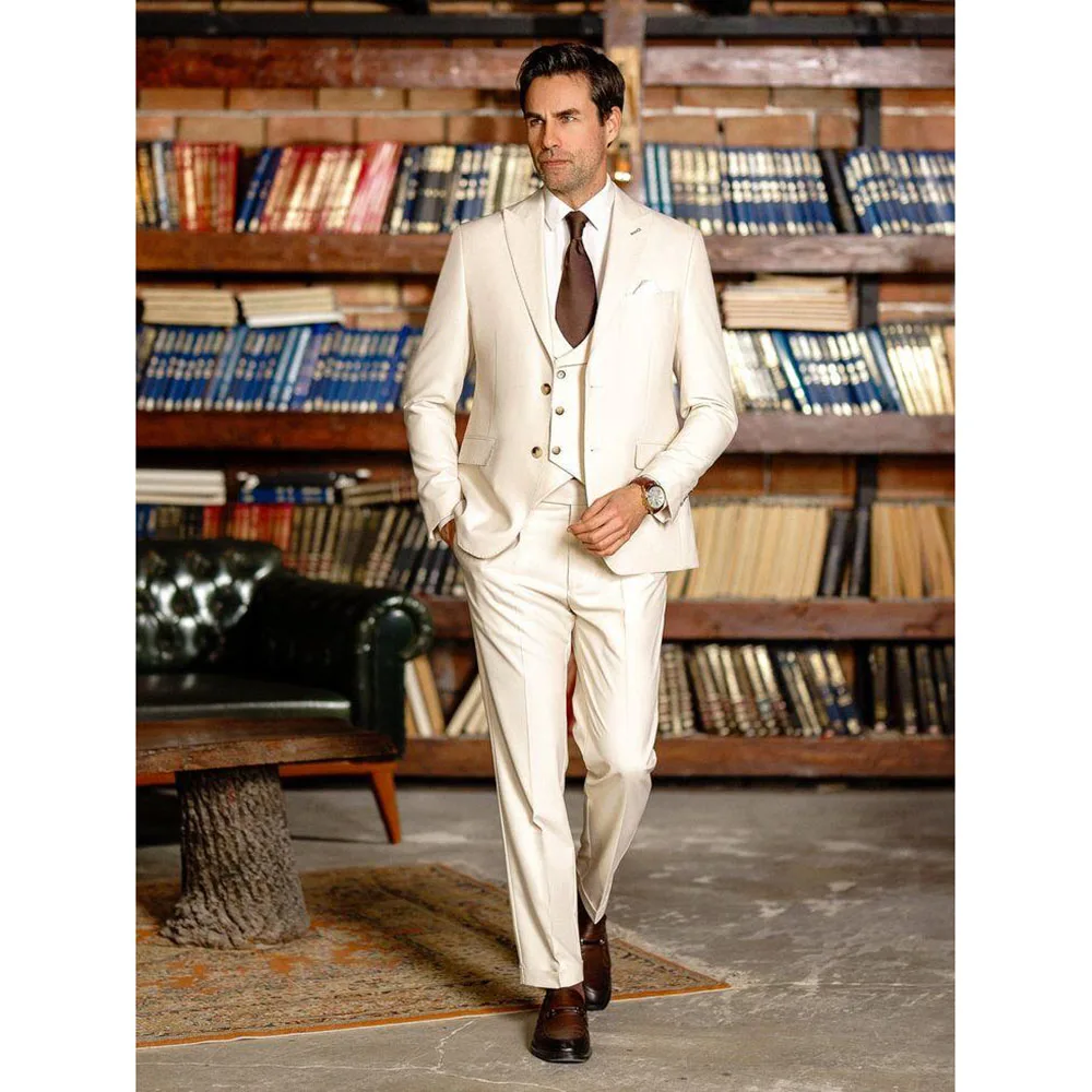 

Luxury High Quality Peak Lapel Men Suits 3 Pieces Jacket Pants Formal Occasion Single Breasted Male Clothing Customize Elegant