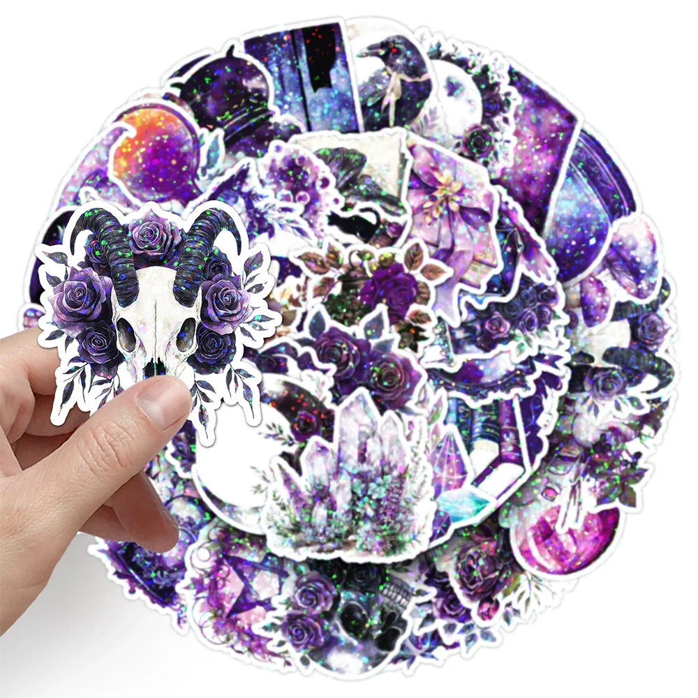 

10/30/50pcs Retro Purple Magic Witch Aesthetic Stickers Laser Gothic Graffiti Decals Laptop Phone Luggage Bike Sticker Wholesale