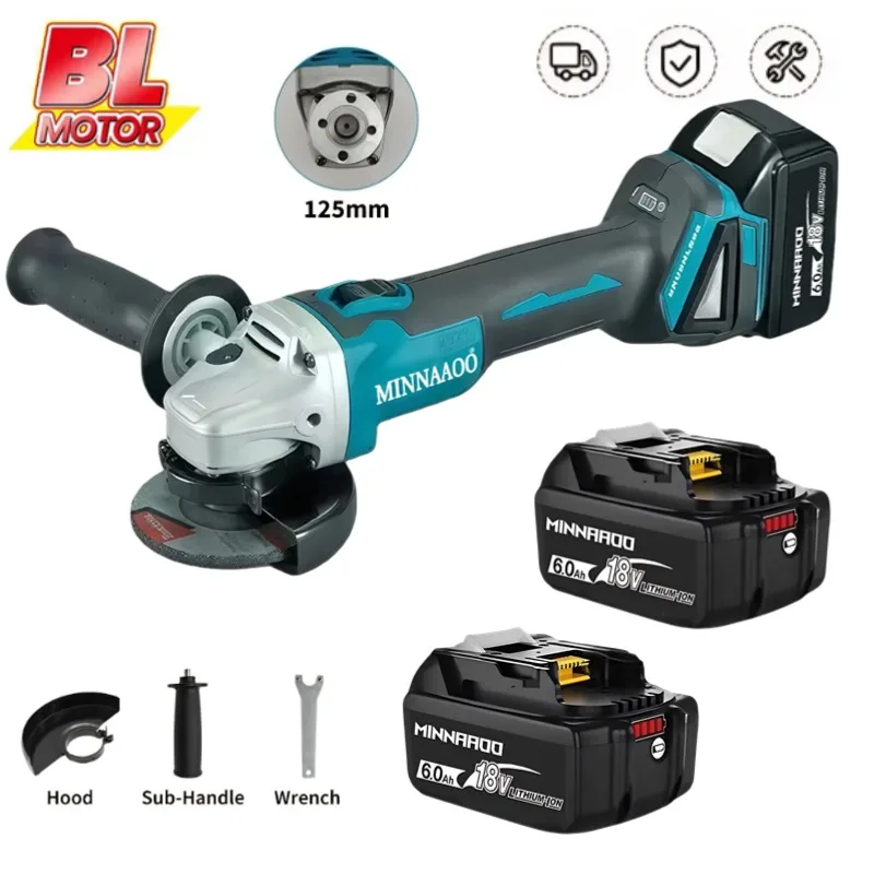 

125mm 7 Gears Brushless Angle Grinder Polishing Cutting Machine Electric Angle Grinder Power Tool for Makita 18V Battery Pins