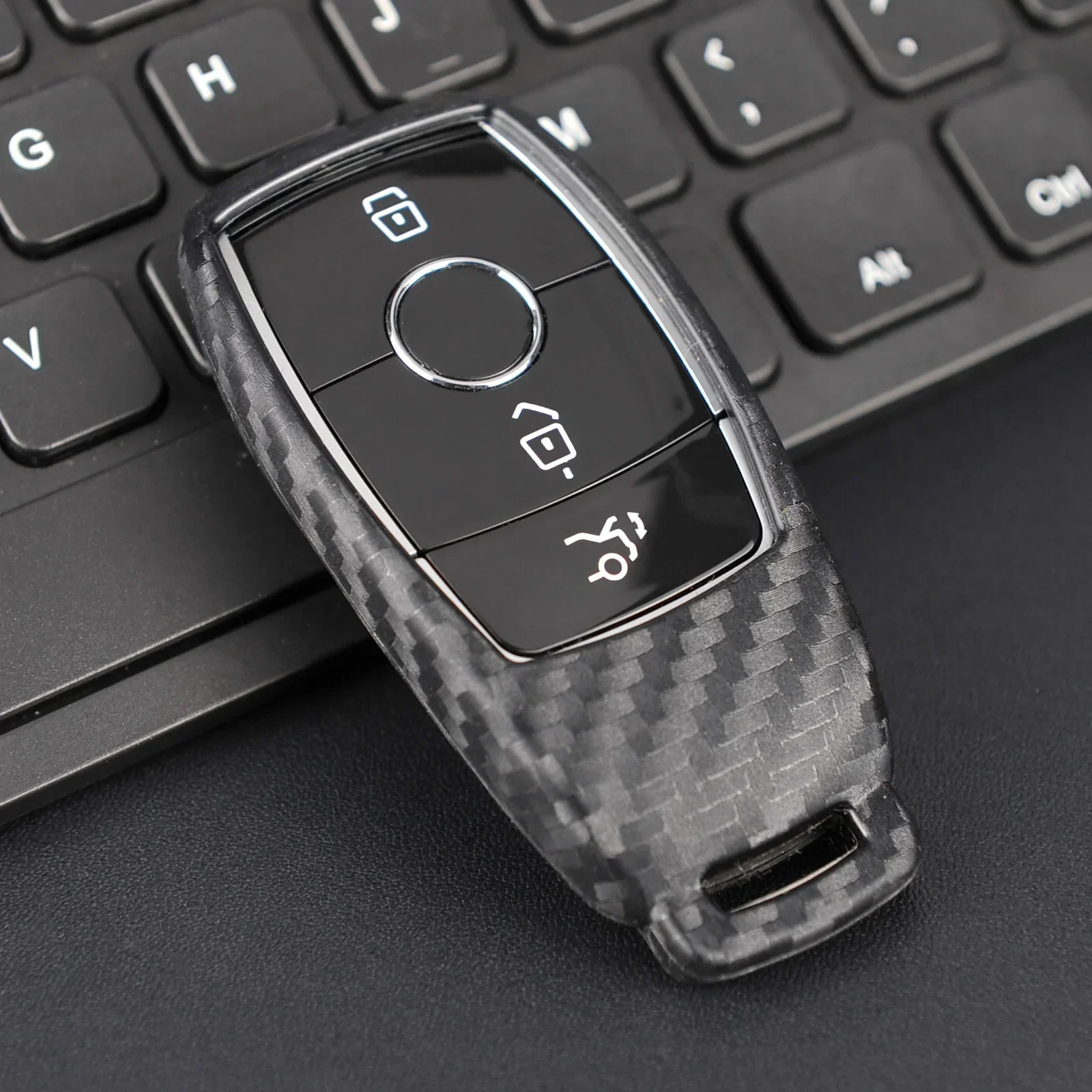 Silicone Carbon Fiber Smart Key Fob Chain Case Cover For Mercedes-Benz A B C E S G-Class CLA CLS EQA EQB EQC GLA GLB GLC GLE GLS